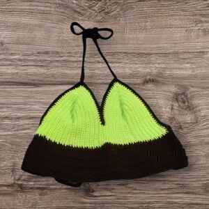 Neon Green and Black Crochet Halter Top